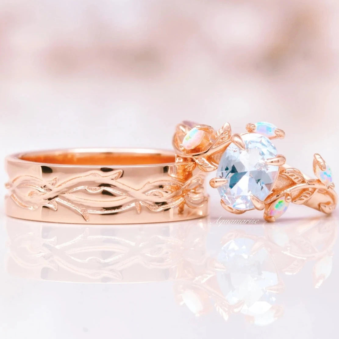 Aqua online Glow & 24k Gold Leaf Ring| Aqua ring| Gift for her| Statement Ring| Gemstone Ring| opal ring| Women's Ring| Custom Inlay Wedding ring