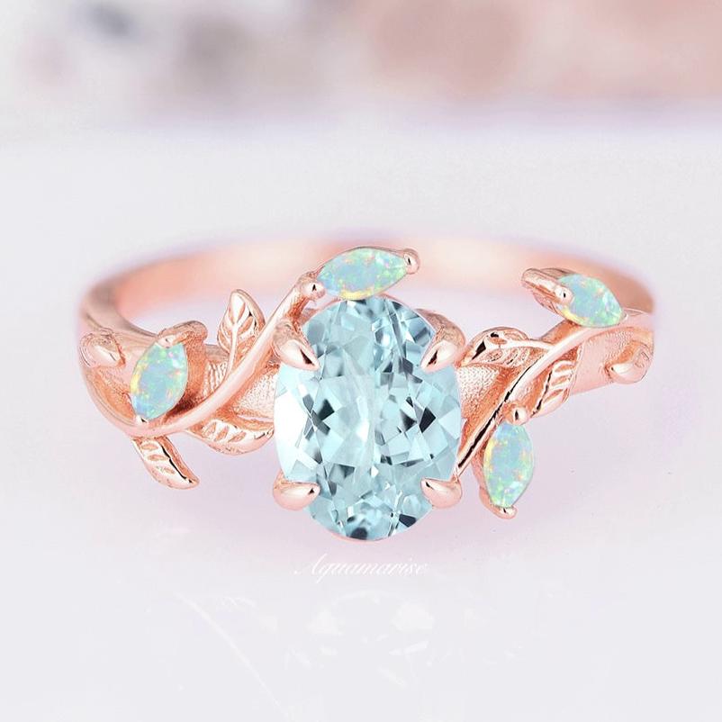 Aqua Glow & 24k Gold Leaf Ring| Aqua buy ring| Gift for her| Statement Ring| Gemstone Ring| opal ring| Women's Ring| Custom Inlay Wedding ring