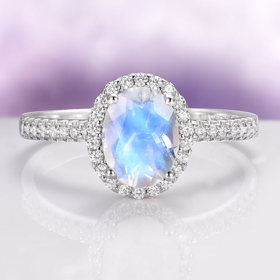 Oval Silver Moonstone Engagement Ring Iris Natural Oval Cut