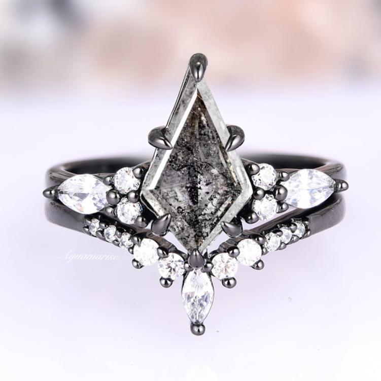 Natural Black Diamond Engagement Ring Salt and Pepper Diamond Promise Ring  Women