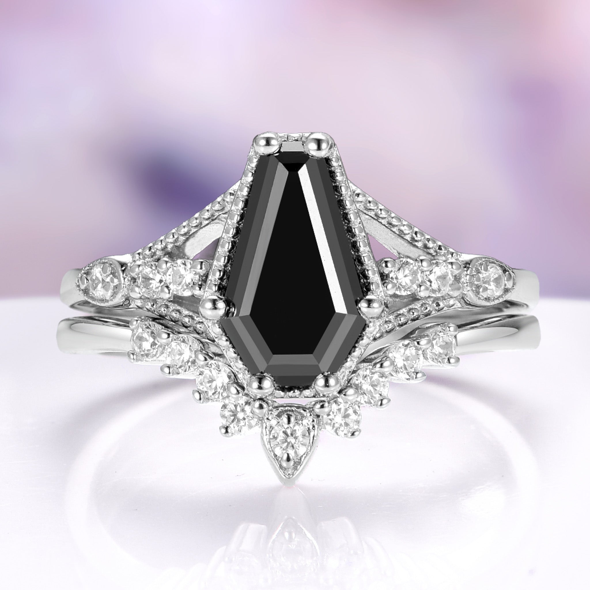 Black Onyx Engagement Ring Set | Coffin Cut White Gold – Aquamarise