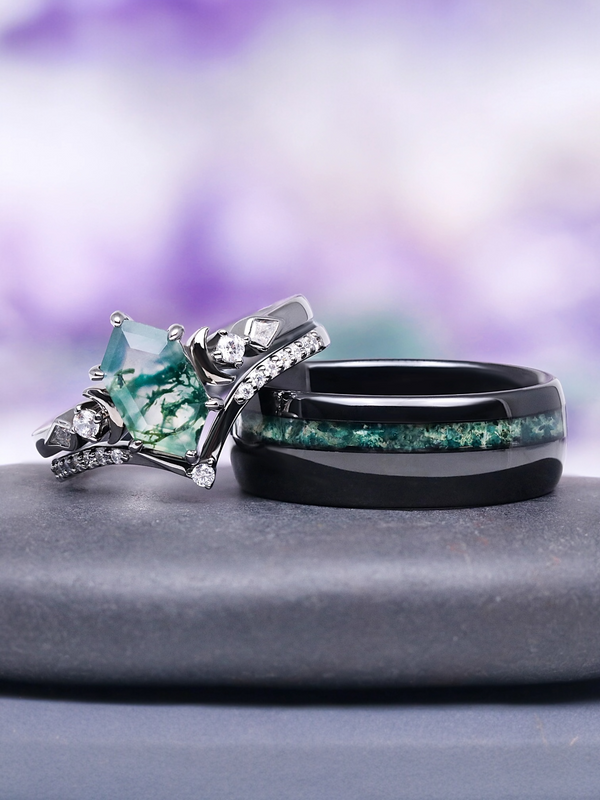 Witchy Couple Rings moss agate Elara ring