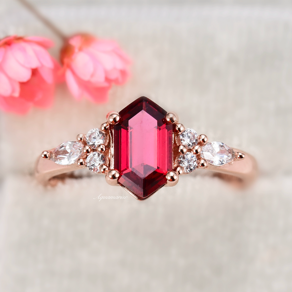 Sonnet Hexagon Ruby Ring- 14K Rose Gold Vermeil – Aquamarise