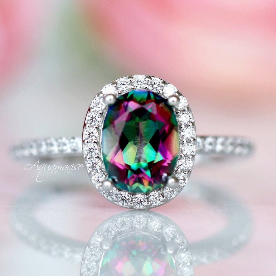 Natural Rainbow Mystic Topaz Ring| hotsell 925 Sterling Silver Ring| Engagement Designer Ring| Cluster Bridal Ring| Women Promise Ring| Gift For Her