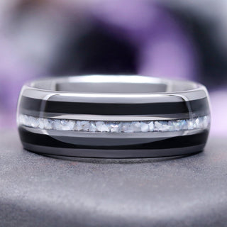 Black Onyx and Pearl Wedding Band in Tungsten (8mm)