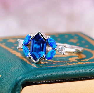 Blue Fire Opal & Sapphire Couples Ring Set