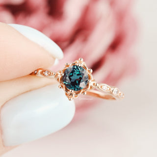 Vintage Alexandrite Fairytale Engagement Ring in 14K Rose Gold Vermeil