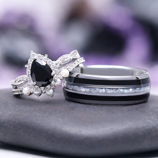 Black Onyx and Pearl Wedding Band in Tungsten (8mm)