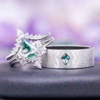 Elowen Moss Agate Couples Ring Set