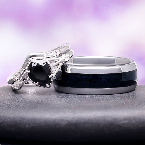 Celtic Black Onyx Couples Ring Set – Aquamarise