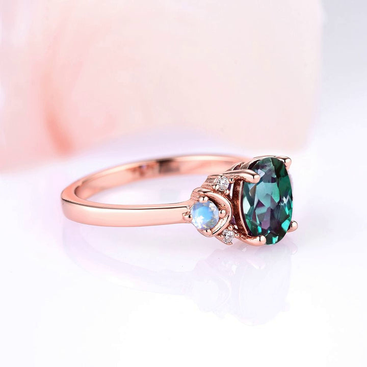 Alexandrite & Moonstone Ring- 14K Rose Gold Vermeil