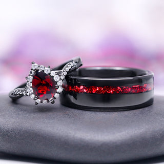 Briar Natural Red Garnet Couples Ring Set