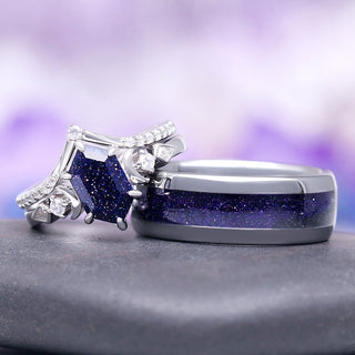 Elara Starry Night and Crescent Moon Couples Ring Set