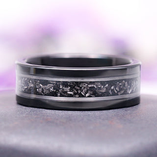 Galaxy Meteorite & Starry Night Wedding Band- 8MM Silver/ Black Tungsten