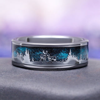 Men’s Starry Night Deer Forest Ring- 8MM Tungsten