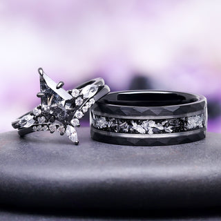 Skye Kite® Galaxy Herkimer Diamond & Meteorite Couples Ring Set