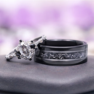 Esme Gray Moissanite and Meteorite Couples Ring Set