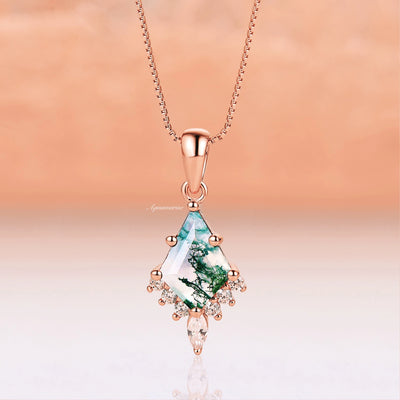 Skye Kite Green Moss Agate Necklace For Women 14K Rose Gold Vermeil Natural Agate Pendant Unique Birthstone Jewelry Anniversary Gift For Her