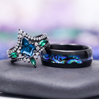 Skye Kite® London Blue Topaz & Abalone Shell Couples Ring Set