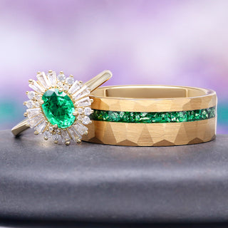 Victoria Vintage Emerald Couples Ring Set