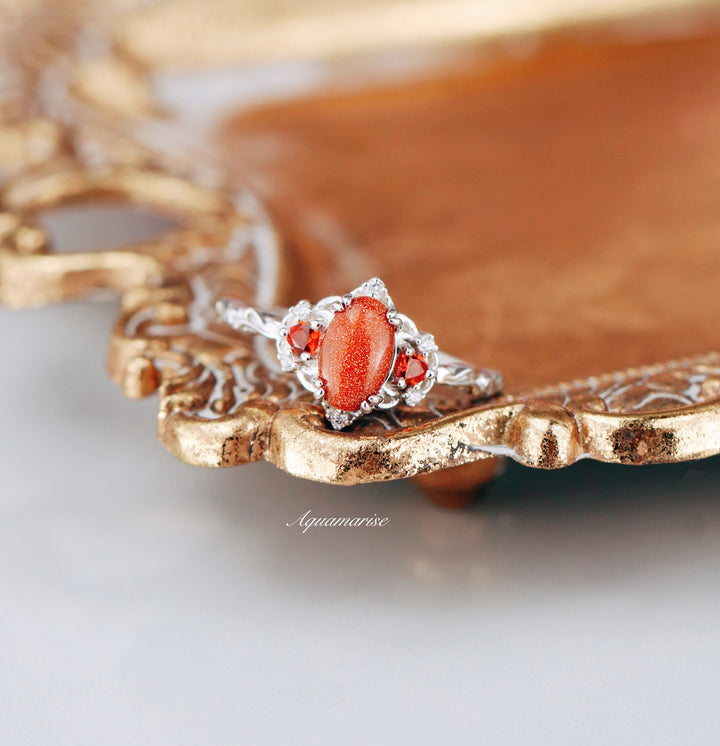 Esme Red Sandstone & Orange Sapphire Ring- 925 Sterling Silver