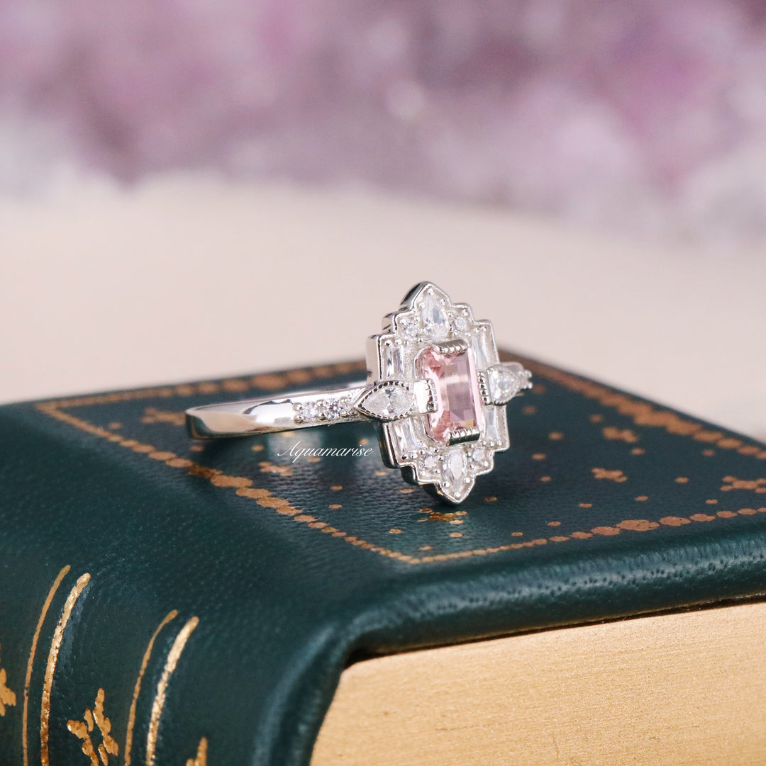 Art Deco Morganite Mosaic Ring- Sterling Silver