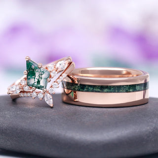 Skye Kite® Green Moss Agate Couples Ring Set