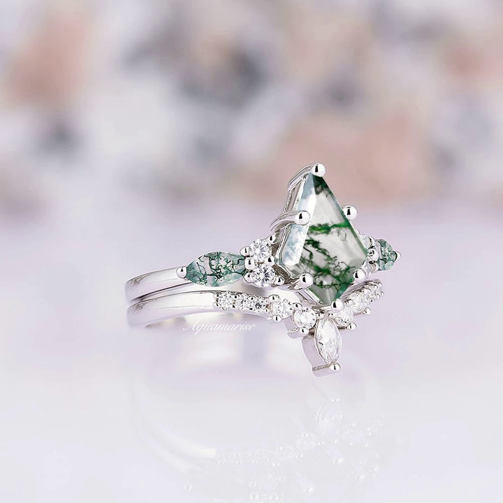 Skye Kite™ Green Moss Agate Engagement Ring Set- 14K White Gold