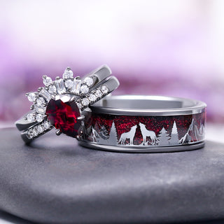 Red Garnet Couples Ring Set (Vampire Inspired)