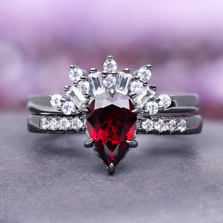 Red Garnet Couples Ring Set (Vampire Inspired)