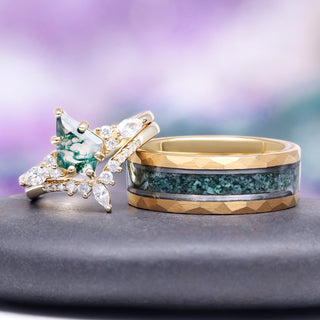 Skye Kite® Green Moss Agate Couples Ring Set