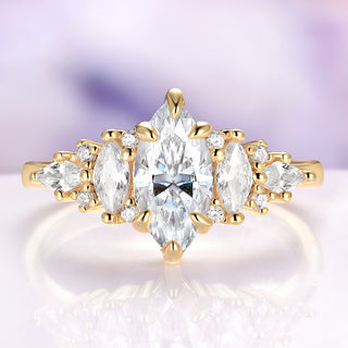 14K Yellow Gold Marquise Lab Diamond Engagement Ring