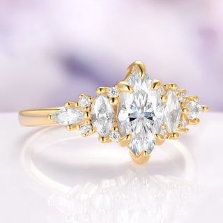 14K Yellow Gold Marquise Lab Diamond Engagement Ring