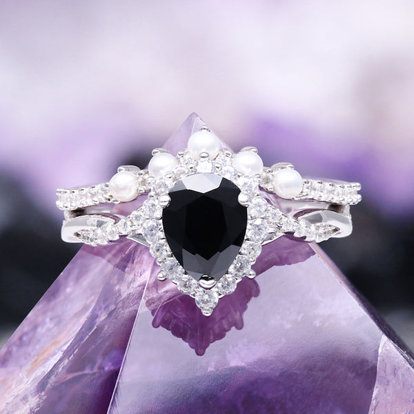 Black Onyx & Pearl Ring Set | 925 Sterling Silver – Aquamarise