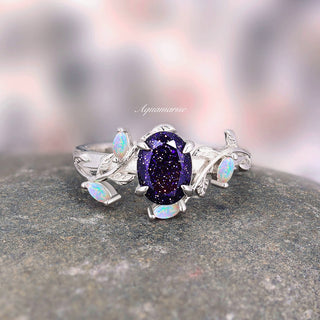 Starry Night & Opal Leaf Ring- Sterling Silver