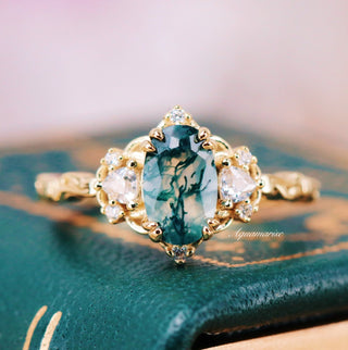 Esme Green Moss Agate Fairy Engagement Ring in 14K Yellow Gold Vermeil