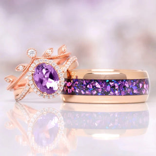 Amethyst & Galaxy Fire Opal Couples Ring Set