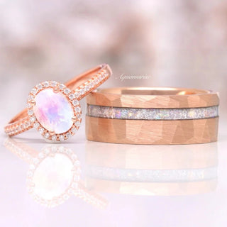 Galaxy Rainbow Moonstone Couples Ring Set