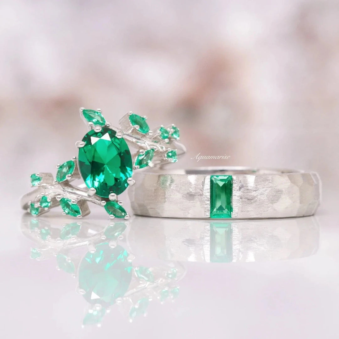 Emerald Leaf Couples Ring