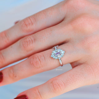 Art Deco Morganite Engagement Ring in Sterling Silver