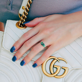 Moss Agate and Lab Emerald Cluster Engagement Ring in 14K White Gold