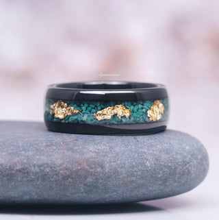 Green Moss Agate & Gold Leaf Couples Ring Set