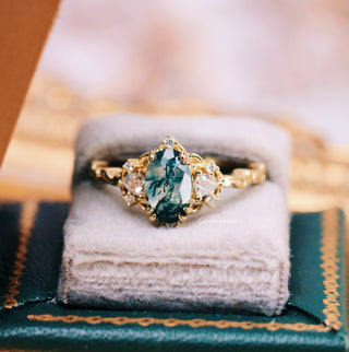 Esme Green Moss Agate Fairy Engagement Ring in 14K Solid Yellow Gold