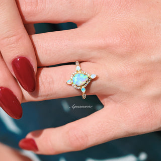 Blue Fire Opal & Crushed Diamond Couples Ring Set