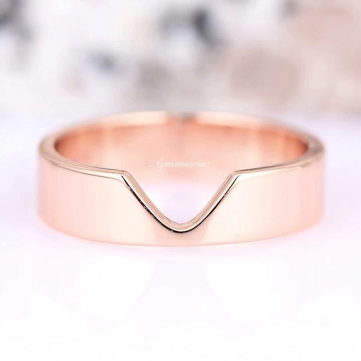 Chevron Wedding Band (5MM)- 14K Solid Rose Gold