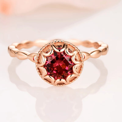 Vintage Ruby Engagement Ring For Women- Authentic Ruby Dainty Promise Ring - 14K Rose Gold Vermeil- July Birthstone