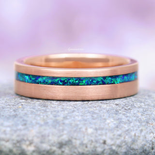 Peacock Fire Opal Wedding Band- 6MM Rose Gold Tungsten