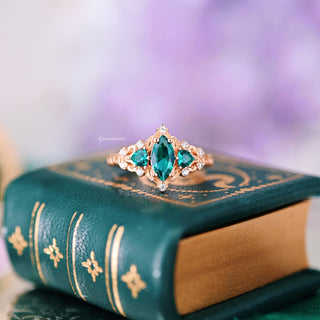 Elain Teal Sapphire Fairy Engagement Ring in 14K Rose Gold Vermeil