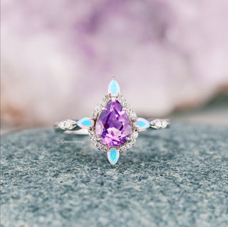 Amethyst & Galaxy Fire Opal Couples Ring Set