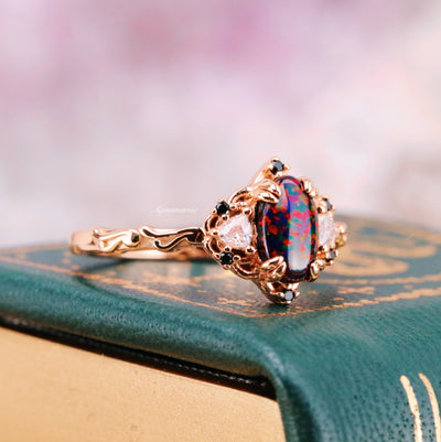 Esme Black Fire Opal Engagement Ring For Her- 14K Rose Gold Vermeil Promise Ring